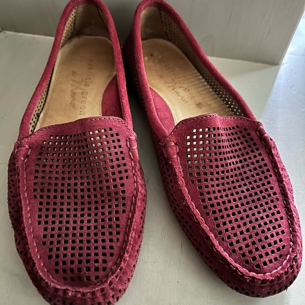Patricia Green Burgundy Perforated Suede Loafers